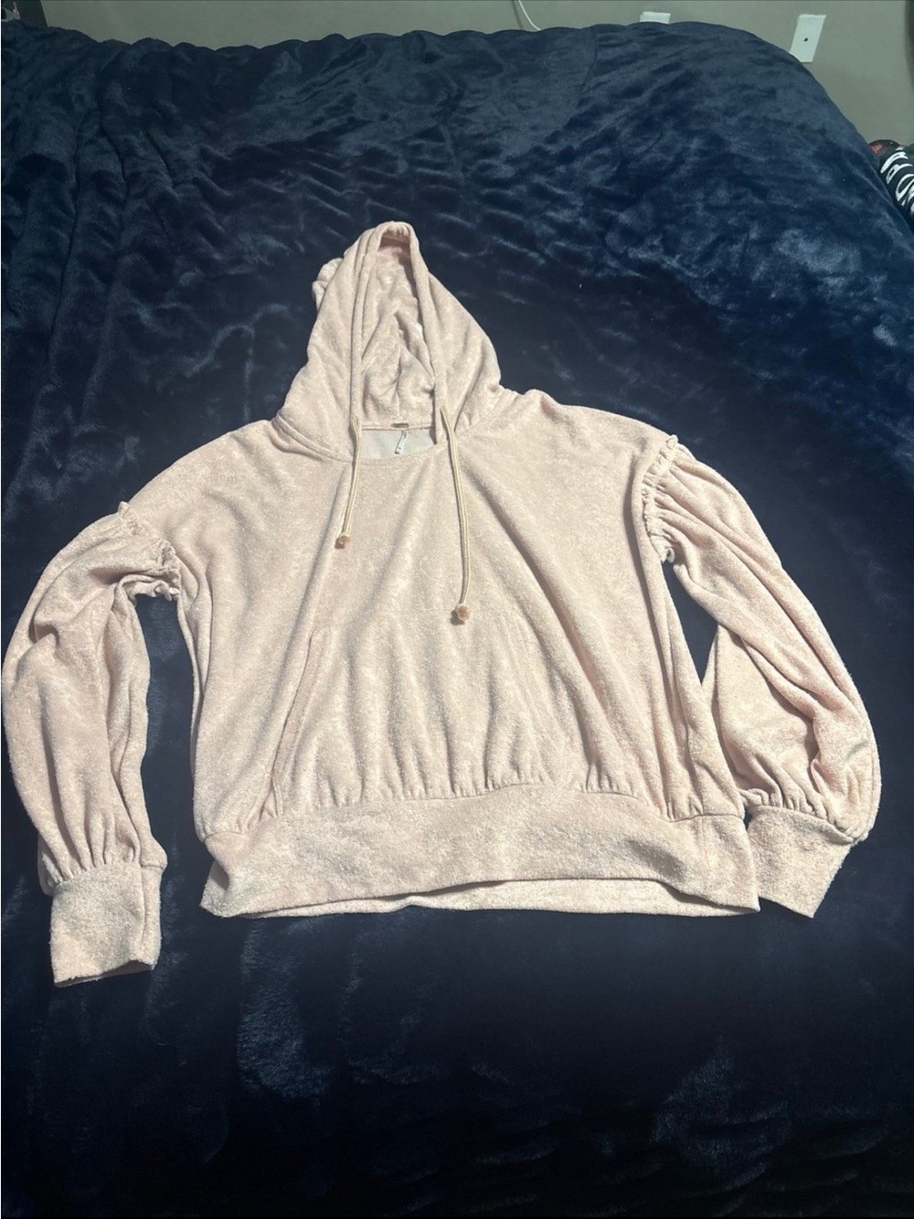 Free People Blush Pink Hooded Pullover with Gathered Sleeves